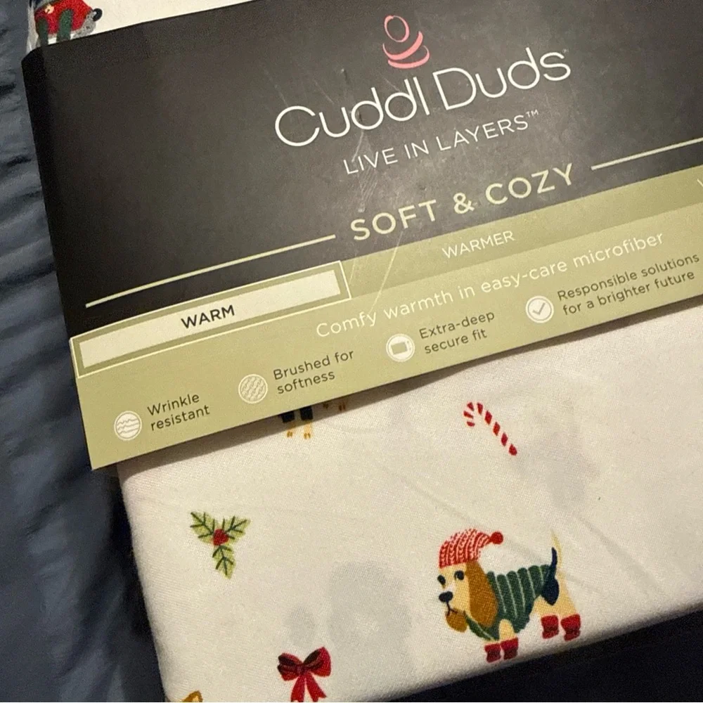 Cuddl Duds King Sheet Set - White with Colorful Dog Print NEW